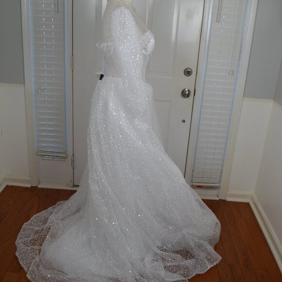 Prom Dress Ball Gown Quinceanera White Sparkly Sz 0 2 4 SEE MEASUREMENTS NWT - Picture 4 of 16